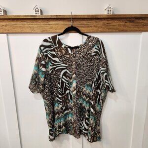 Women's Button Front Short Sleeve Crepe Blouse  Sz 3x